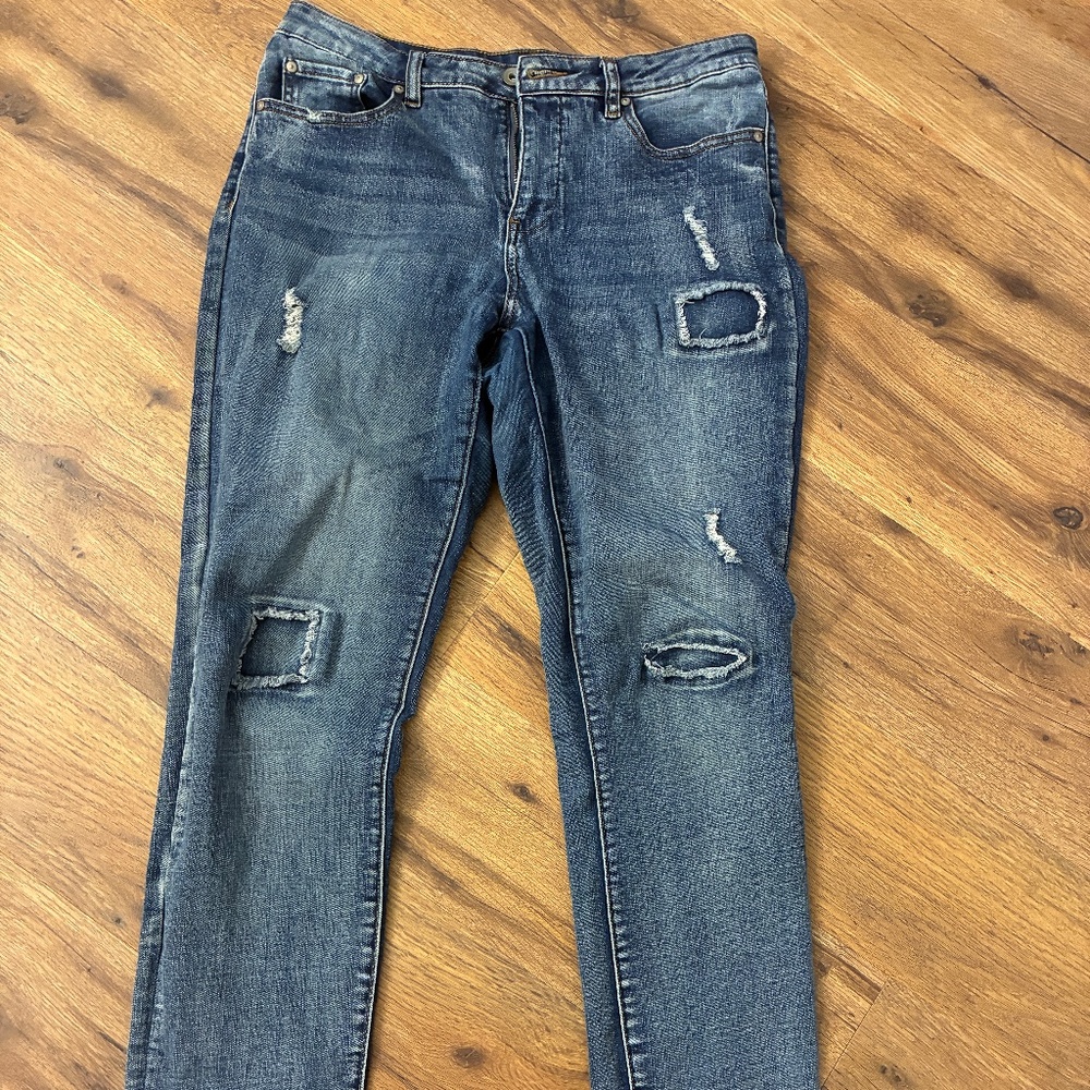Tribal High Rise Patched Boyfriend Jeans